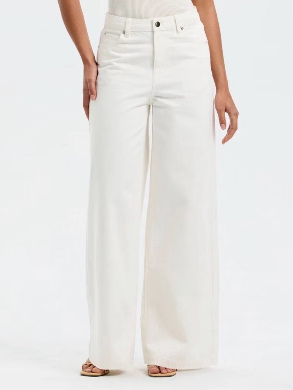 High-Waist Wide Leg White Jeans Women Wide Leg Denim Pants - A New Day Cream 2
